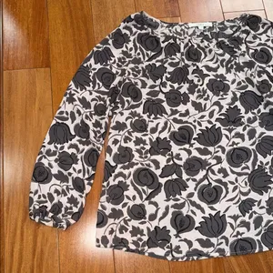 LOFT Women's pink & brown floral boat neck‎ long sleeve blouse Size M thumbnail 4