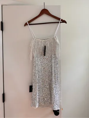 Lulus Beaming with Beauty Silver Sequin Sleeveless Fringe Mini Dress thumbnail 3