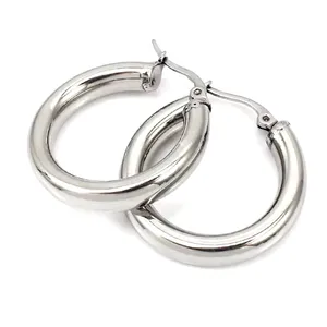 Large Tubular 18k White Gold Filled Hoop Earrings,‎ 30mm thumbnail 4