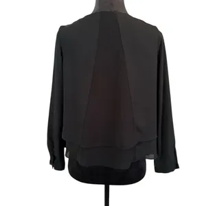ZARA BASIC Black Tiered Layered Long‎ Sleeve Blouse XS thumbnail 4