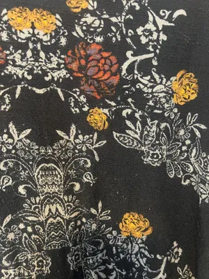 Free People Black Floral Long Sleeve Peasant Top with Rust & Mustard Accents thumbnail 2