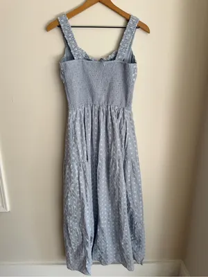 Hollister Sophia Blue Sweetheart Neck Smocked Embroidered Maxi Sun Dress Medium thumbnail 8
