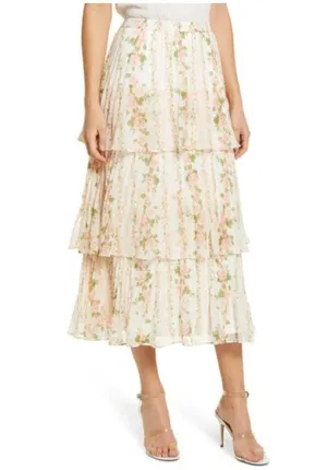 RACHEL PARCELL Pleated Tiered Chiffon Maxi Skirt in Ivory Size Medium thumbnail 2