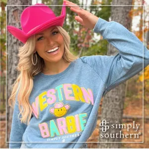 Simply Southern Western Barbie Blue Crewneck Sweater thumbnail 1