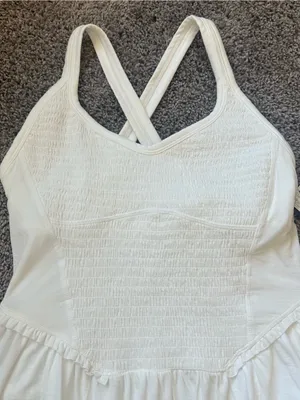 Free People Cream Smocked Mini Dress with Crossback Straps thumbnail 4