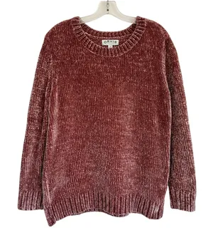 Orvis Womens Mauve Pink Chenille Ribbed Crew‎ Neck Pullover Sweater L thumbnail 1