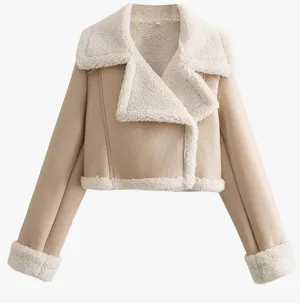 Leather Fluffy Jacket Tan thumbnail 1