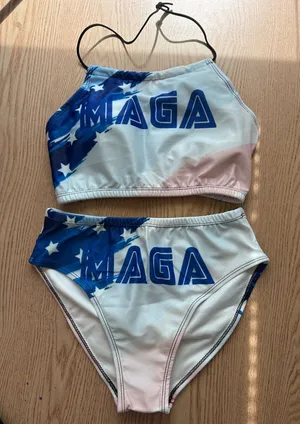 B24 New Women's 2pc Patriotic American Flag “MAGA” Bikini size Small thumbnail 1