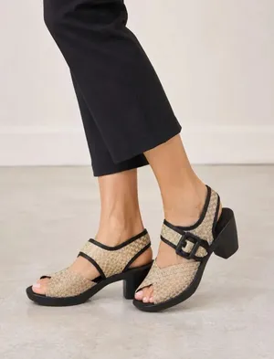❤️Bernie Mev Beatrice Slingback Sandal 37 US 6.5/7 Gold Woven Block 3” Heel Comf thumbnail 1