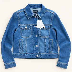 Free Assembly Womens Cropped Denim Jacket Medium Wash Blue Size M thumbnail 5