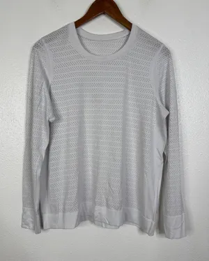 Lululemon White Perforated Mesh Long Sleeve Active Top Womens Size 10 Large thumbnail 1