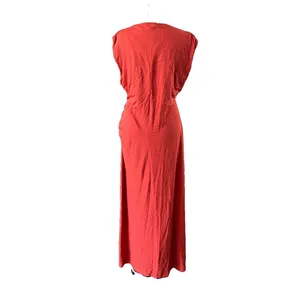 NWT Vince Women's Orange 100% Pima Cotton Ruched Sleeveless Maxi Dress Large thumbnail 5