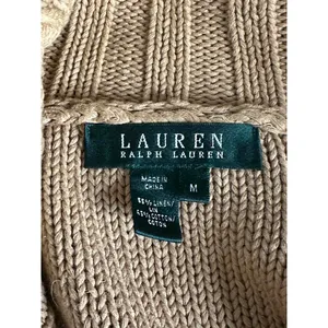 Lauren Ralph Lauren tan linen/cotton shawl collar toggle cardigan sweater Medium thumbnail 2