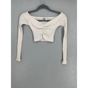 Tiger Mist Womens Crop Top White Ribbed Ruched Off Shoulder Long Sleeve Size S thumbnail 2