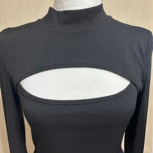 SheIn Ribbed Mock Neck Cutout Crop Top Bodycon Edgy Clubbing Night Out Y2K Sz 8/10 thumbnail 3