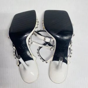 Zara White Leather Studded Embellished Rhinestone Heeled Sandals Women's 41 11 thumbnail 11