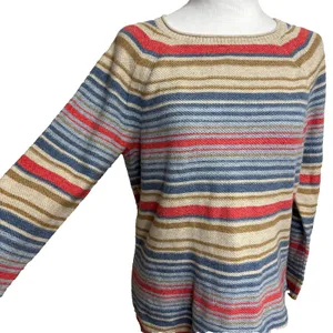 L.L.Bean Sweater Multicolor Striped‎ Cotton Boat Neck Nautical Coastal Classic M thumbnail 2