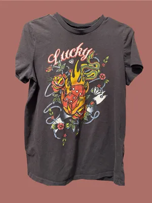 Lucky Graphic Black Crewneck Tee Size L thumbnail 1