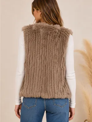 Tourance Genuine Real Rabbit Fur Vest Taupe Brown Soft Luxe Boho NEW thumbnail 2