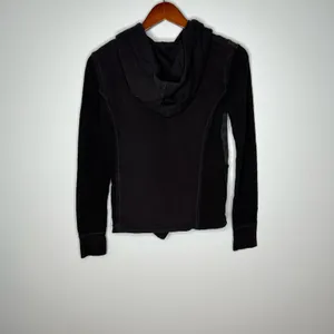 Free People Black Lace Hooded Ruffle Jacket Snap Button Women's Size Extra Small thumbnail 3