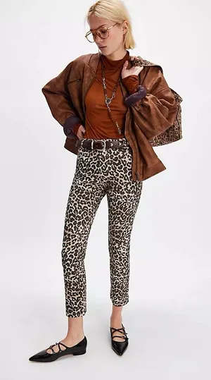 Free People Molly Animal Print Slim Fit Straight Leg Mid Rise Pants Size 4 NWT thumbnail 1