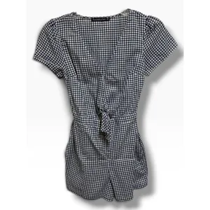 Abercrombie & Fitch Navy White Gingham Tie Front Cutout Romper XS Cotton thumbnail 5
