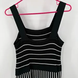 Banana Republic Dress Women's Medium Square Neck Knit Midi Black White Stripe thumbnail 5