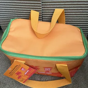 Trader Joe's Insulated Mini Tote Bag Lunch Cooler Orange Green Foldable NWT thumbnail 3