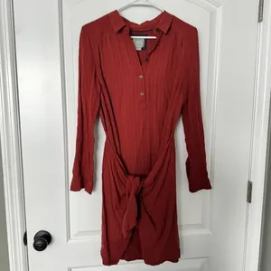 Maeve Anthropologie Bloomsbury Tie Waist Shirt Dress Rust Orange Size 6 thumbnail 3