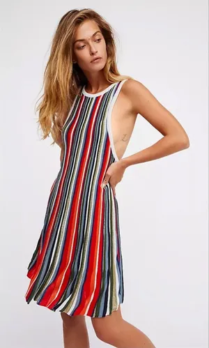 Free People Womens Dress Sz S Rainbow Dragon Metallic Striped Mini Sweater‎ thumbnail 1