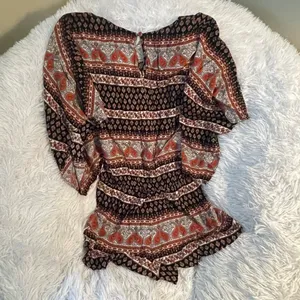 Honey Belle Bohemian hippie Gypsy paisley festival lace up tie batwing summer spring flowing romper thumbnail 3
