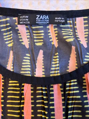 Zara MEDIUM Boho Tunic Top Sleeveless Blouse Black Coral Patterned Ruffle Hem thumbnail 14