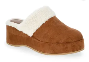 TIME and TRU Womens Wedge Clog Faux Suede/Fur Size 11 Memory Foam Insole New thumbnail 1