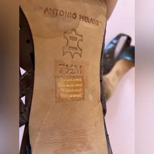 Antonio Melani Brown Leather Laser Cut Square Toe Sling Kitten Heels thumbnail 5
