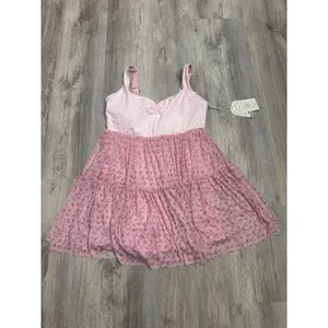 Blogilates Sweetheart Babydoll Dress Pink Gingham Floral Mesh Mini Medium New thumbnail 2