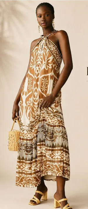 Anthropologie Vineet Bahl Boho Printed Halter‎ Maxi Dress Size M thumbnail 1