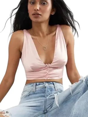 Free People Soft Pink Satin Crop Top W/ Open Back Size X-Small thumbnail 1