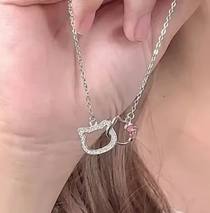 Hello Kitty Interlocking Rhinestone Silver Necklace thumbnail 4