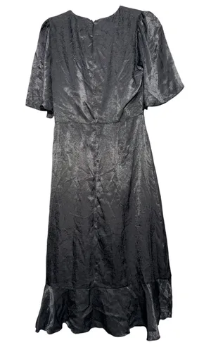 Lulus Black Metallic Wrap Midi Dress Flutter Sleeve High‎ Low Ruffle M NWT thumbnail 1