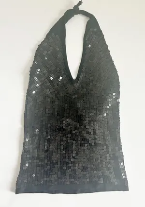 Forever 21 Womens‎ Black Sequin Halter V-Neck Y2K Glam Party Knit Top Size M thumbnail 1
