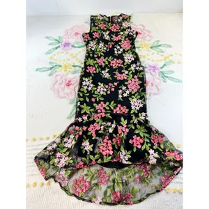 Calvin Klein Floral Embroidered Mesh Mermaid Midi Dress Black Pink 2P CD8L15EZ‎ thumbnail 2