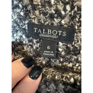 Talbots Dress Women 6‎ Black White Tweed Sheath Knee Length Fringe Neck Preppy thumbnail 8