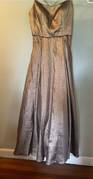 Blondie Nites Metallic Champagne Evening Gown thumbnail 1