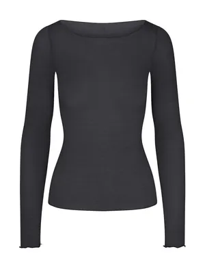 SKIMS (B8) Sheer Modal Long Sleeve BOATNECK T-Shirt | ONXY | Size S thumbnail 1