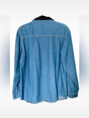 Vintage 90s Ugly Christmas Embroidered Denim Holiday Shirt Velvet Collar thumbnail 12