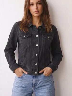 Classic Black Denim Jacket - Women's Casual Trucker thumbnail 3