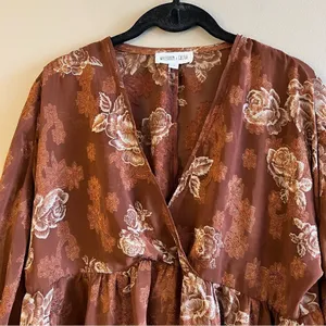 ✨ Whiteroom + Cactus Brown Floral Sheer Long Sleeve‎ Top Small thumbnail 2