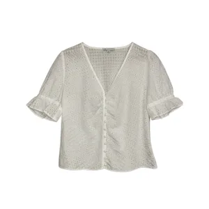 Madewell White Eyelet Button Front Blouse Ruffle Sleeve V-Neck Top AK013‎ Size 6 thumbnail 3