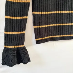 Who What Wear Black Striped Ribbed Knit Sweater Bell Cuffs Large thumbnail 4
