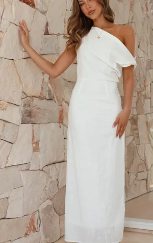 Billie‎ J Lucie Maxi Dress Sz 8 NEW white off shoulder elevated versatile thumbnail 1